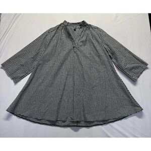 Gamiss Tunic Blouse Top Womens 4XL Black White Gingham V Neck Flowy Hem Pleated